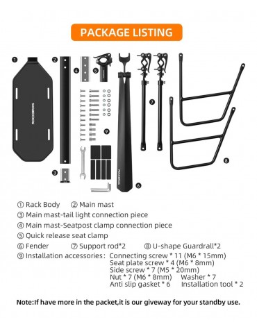 Parrilla Trasera Soporte Extensión Rockbros + Guardabarros