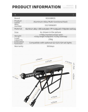 Parrilla Trasera Soporte Extensión Rockbros + Guardabarros