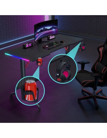 Escritorio Gamer Luces Rgb Superficie Carbono Con Soportes | haplaz.com